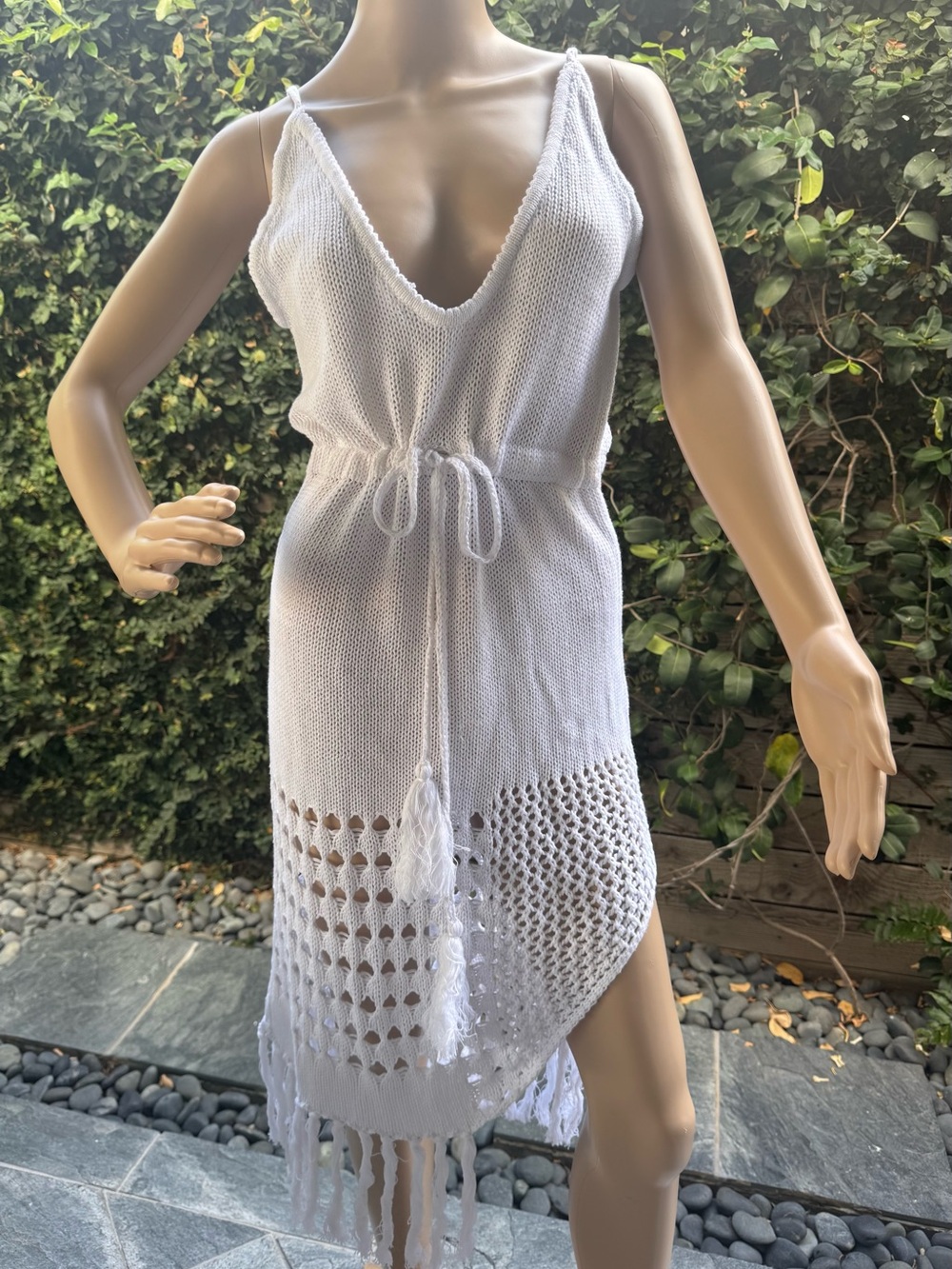 Mahina White Crochet Fringe Swim Coverup Dress